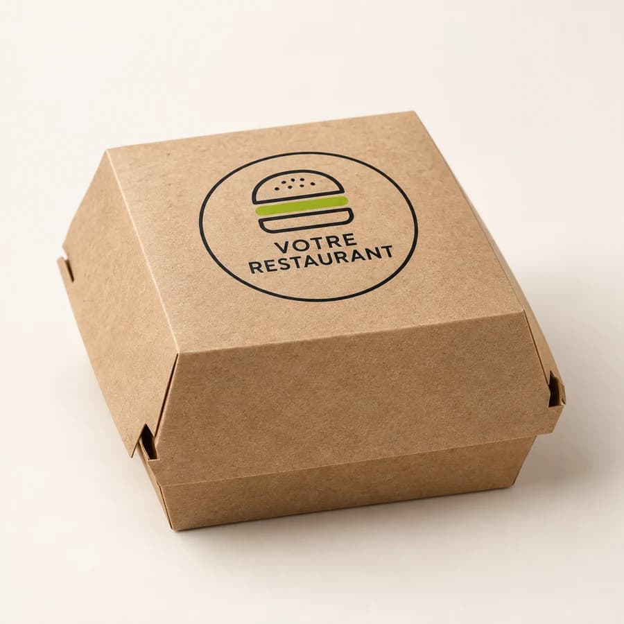 Boîte à burger en kraft personnalisée au nom du restaurant