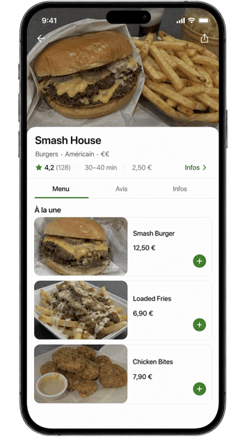 Page Uber Eats du restaurant avant Plaads — photos ternes, note 4,2